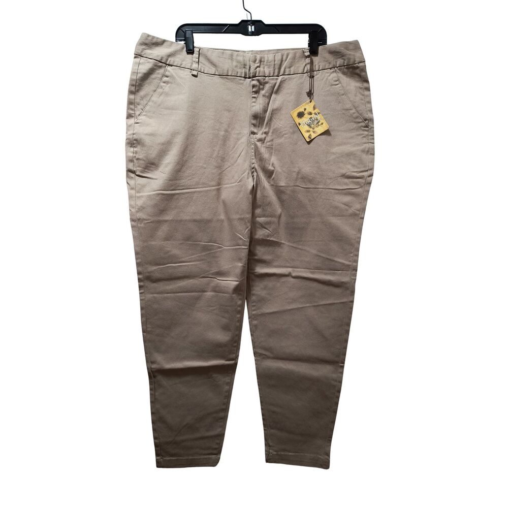 Hybrid & Company Flat Front Stretch Trousers Women 22 Khaki Slim Leg Ankle NWT